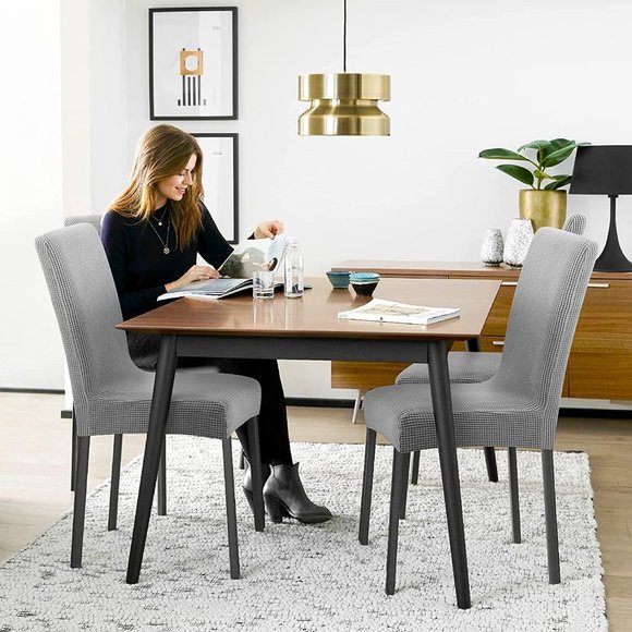 Dining Chair Covers Set of 4 Washable Stretch Slipcovers Medium Gray - Picture 1 of 7